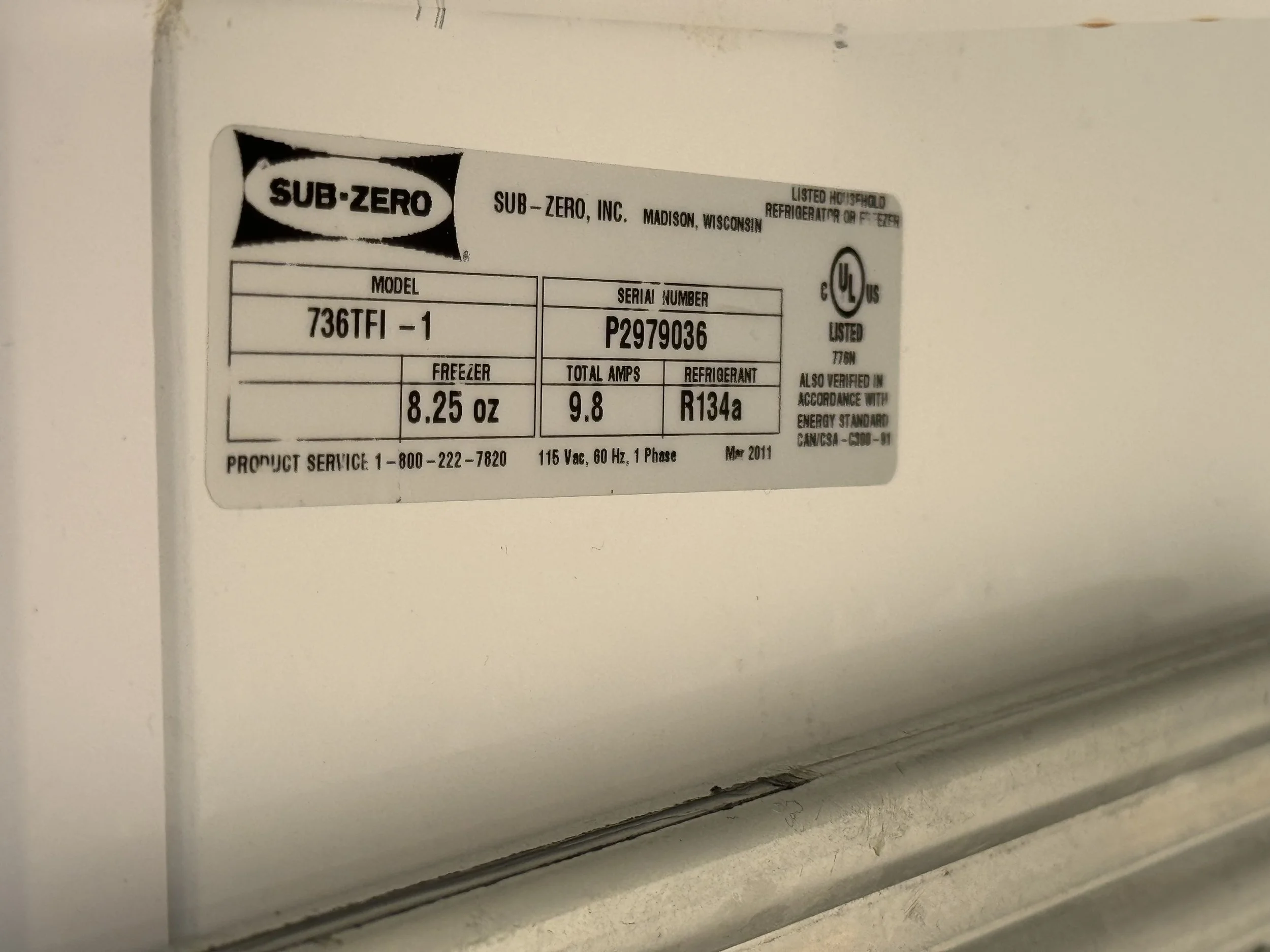 Sub Zero Full Refrigerator Full Freezer Column Style Side by Side